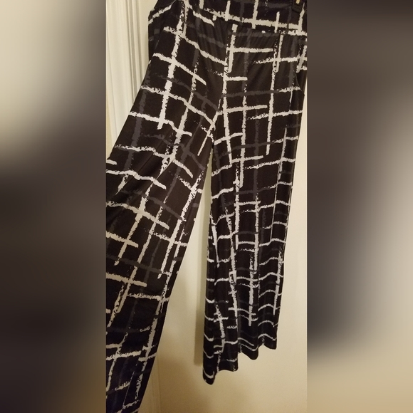 Bon Apple Tea silky black and white abstract pocket wide leg pants size 1XL - Picture 2 of 7